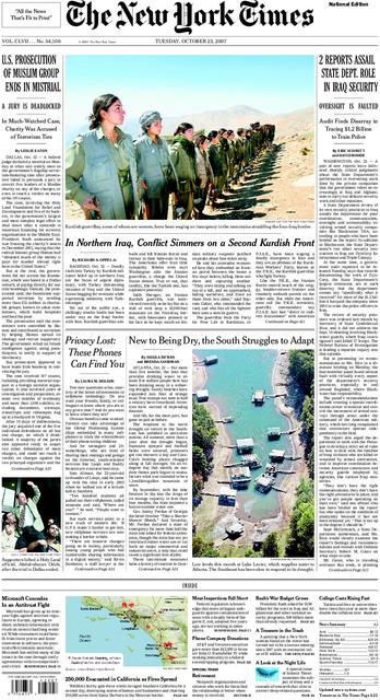 NYT front page October 23, 2007
