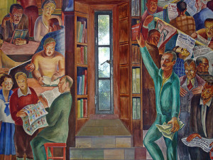 Library mural at Coit Tower Baruch Zacheim's library mural, Coit Tower
